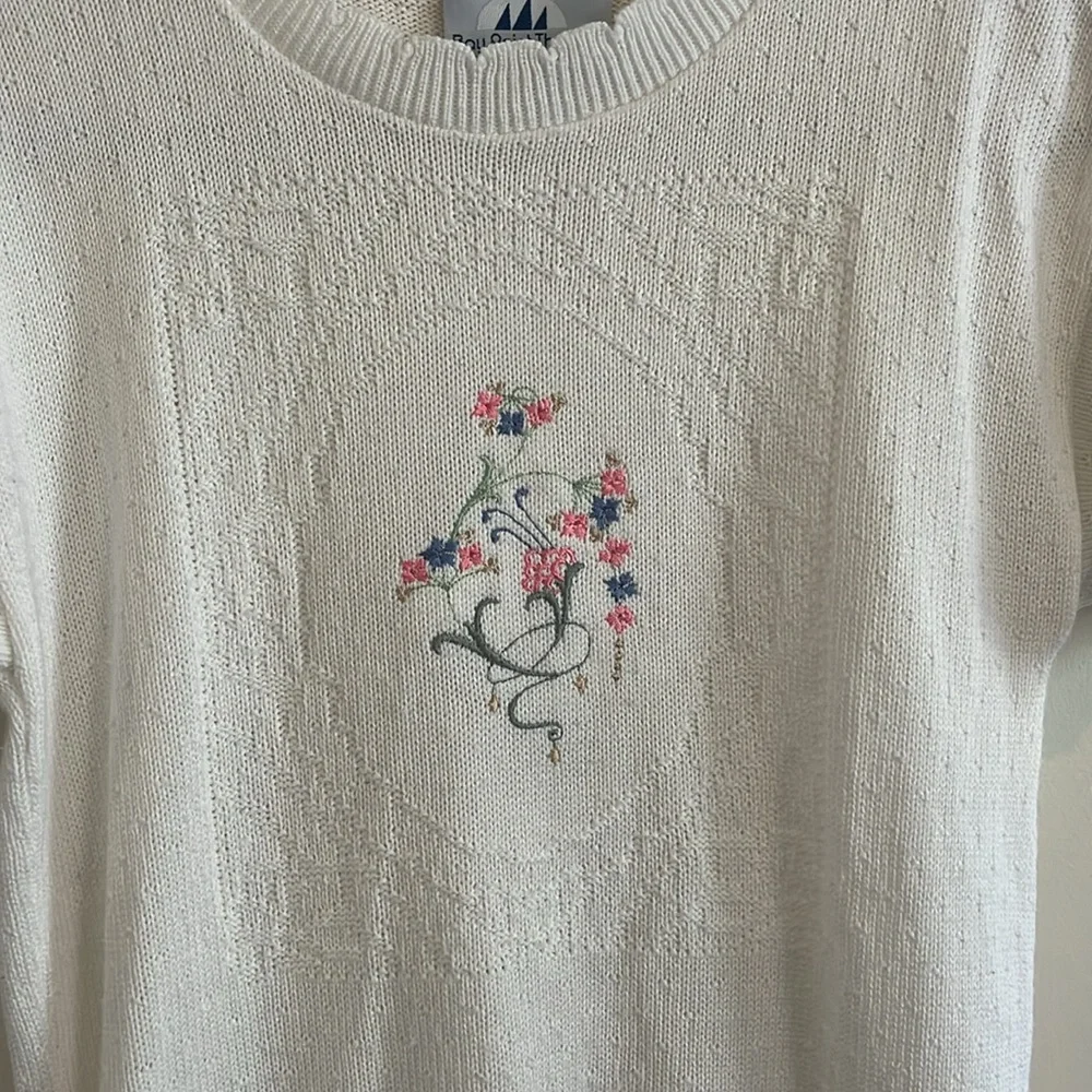 Vintage Bay Point Threads Cottagecore Short Sleeve Sweater Coquette Floral‎ S - Picture 2 of 5